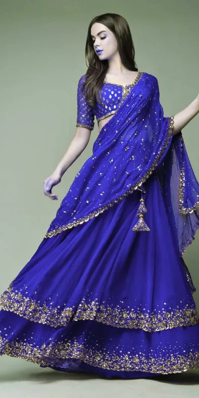 Resplendent Royal Blue Color Trendy Sequence Work Ruffle Lehenga Choli