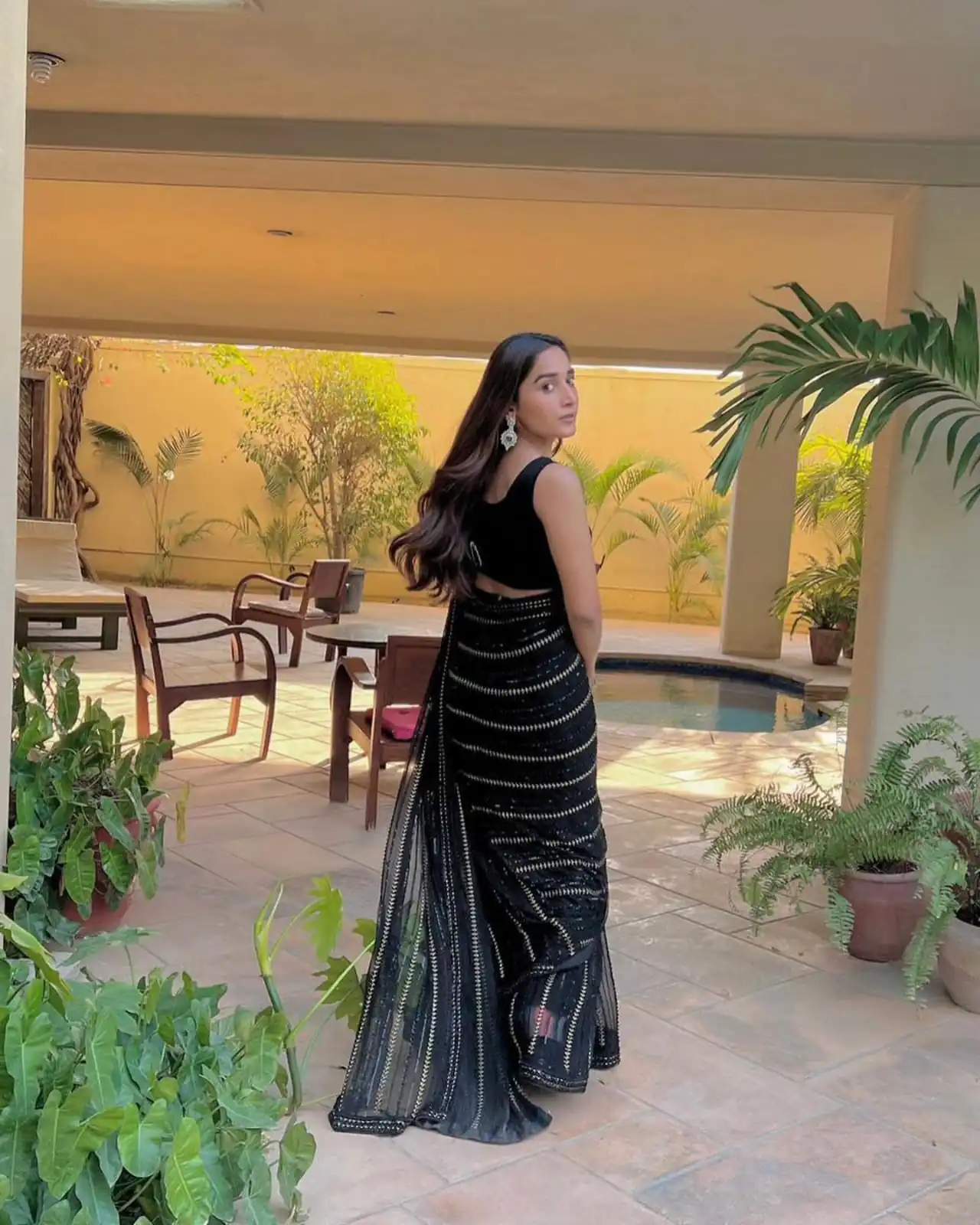 Simple Black Color Georgette Sequence Work With Peiping Saree