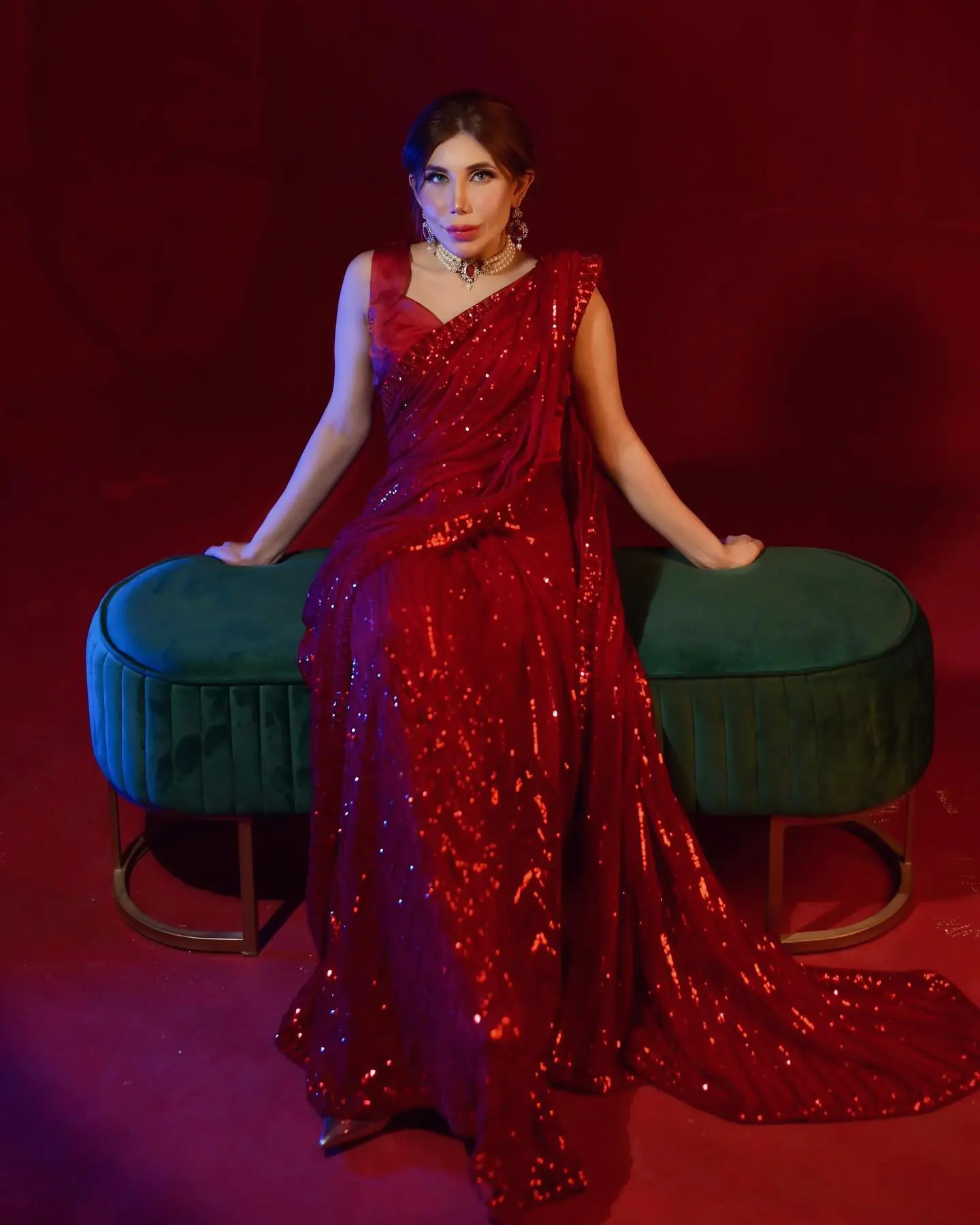 Stylish Red Color Georgette Embroidery Sequence Work Saree