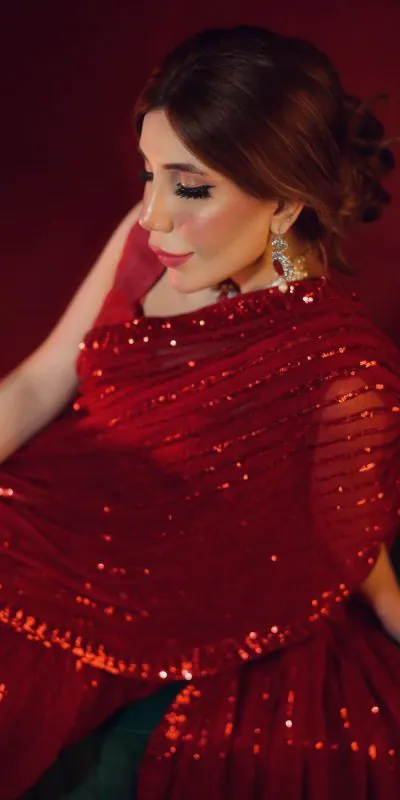 Stylish Red Color Georgette Embroidery Sequence Work Saree