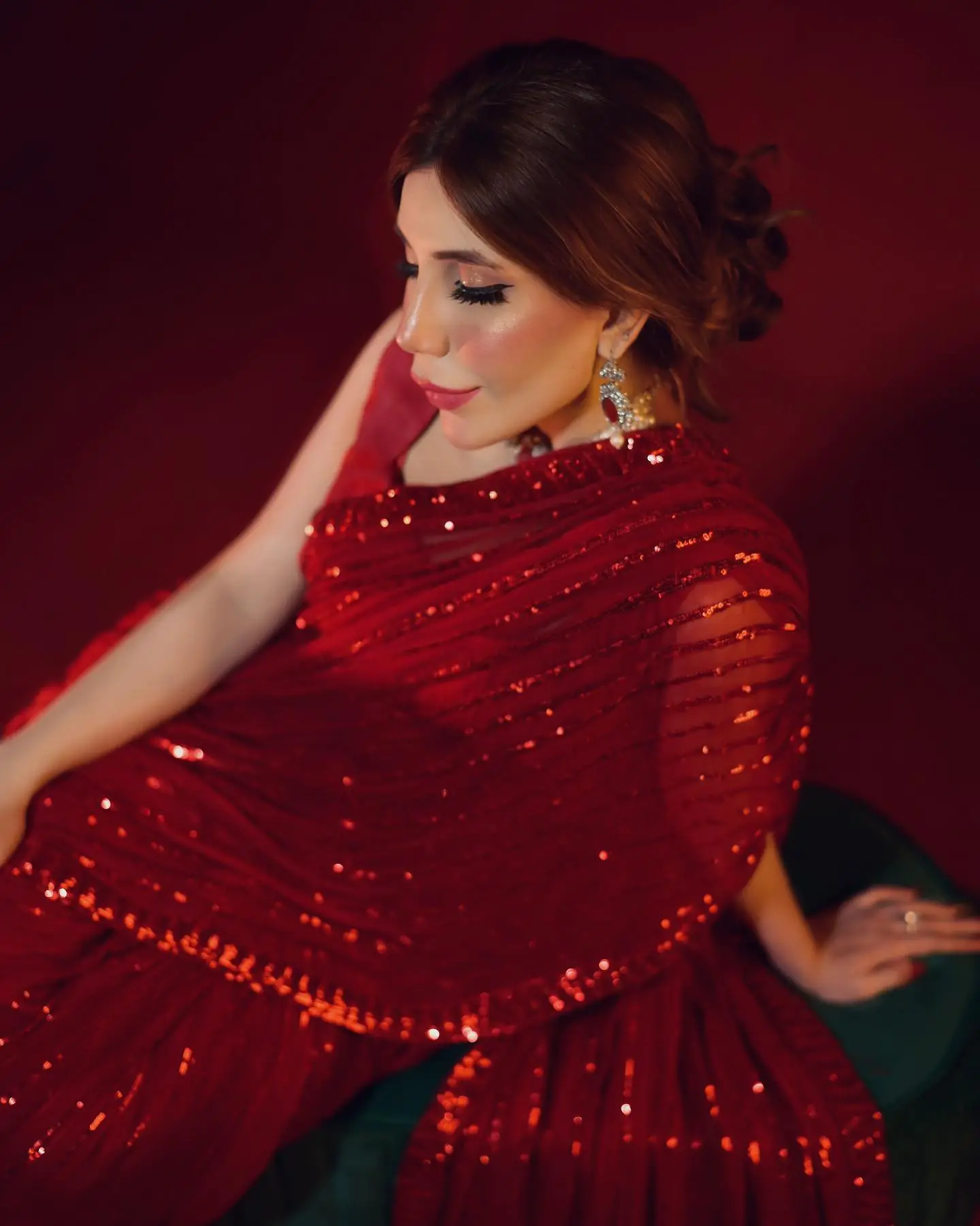 Stylish Red Color Georgette Embroidery Sequence Work Saree