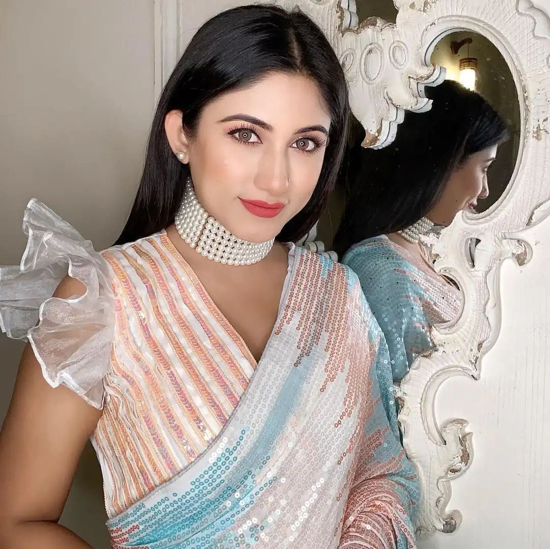 Stylish White Color Soft georgette shaded sequence work Saree