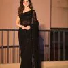 Superb Black Color Georgette Embroidery Sequins work Saree