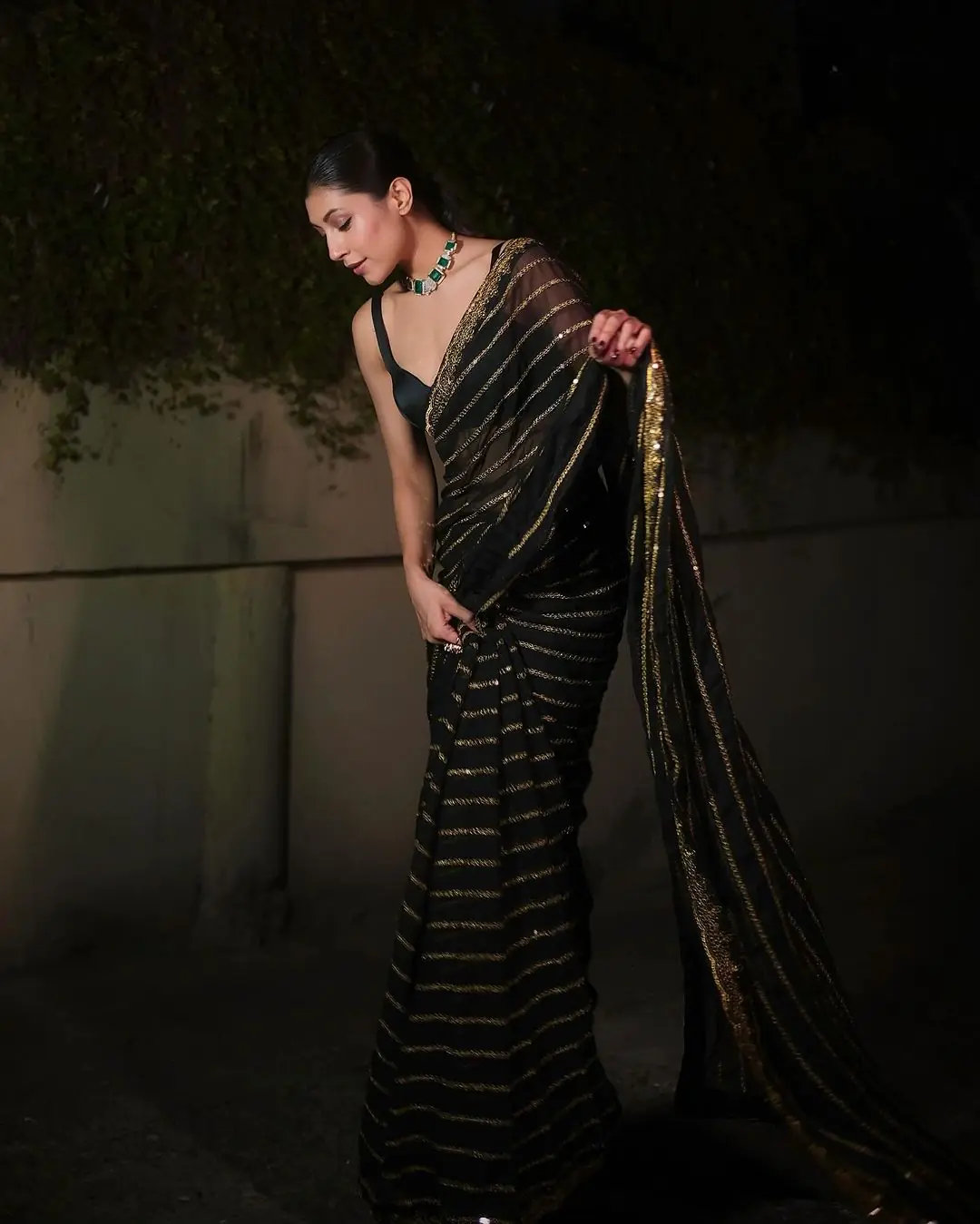 Superb Black Color Georgette With Heavy Sequins Embroidery Work Saree
