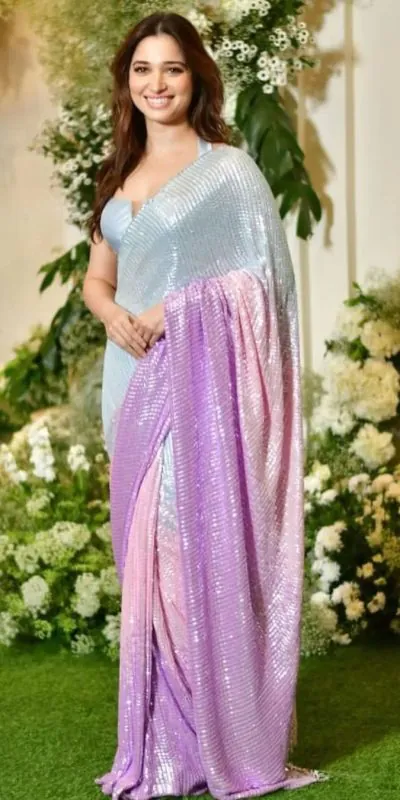 Tamannaah Bhatia Grey Color Heavy Dual Sequins Embroidered Saree