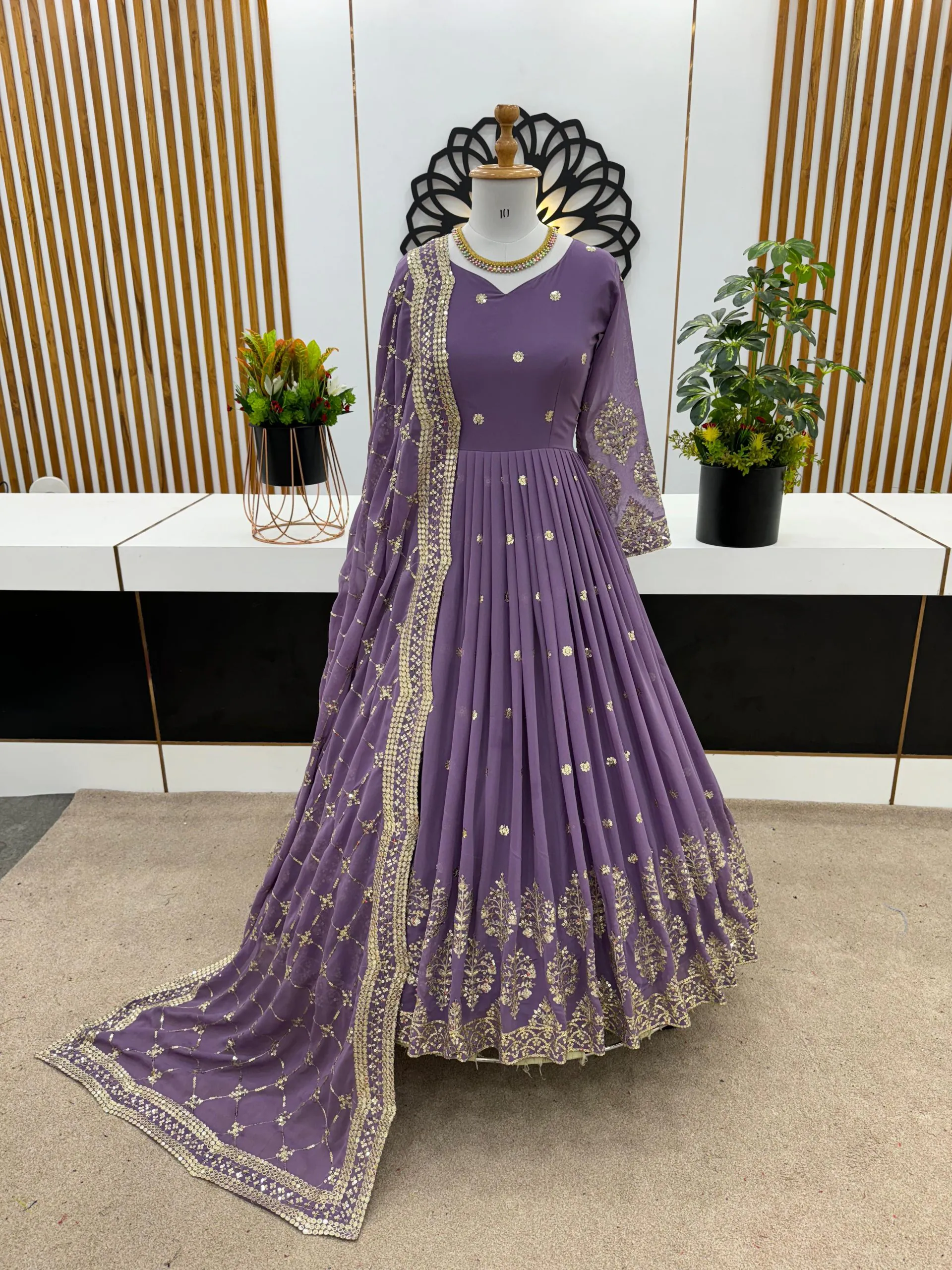 Light Purple Georgette Embroidery Sequence Gown