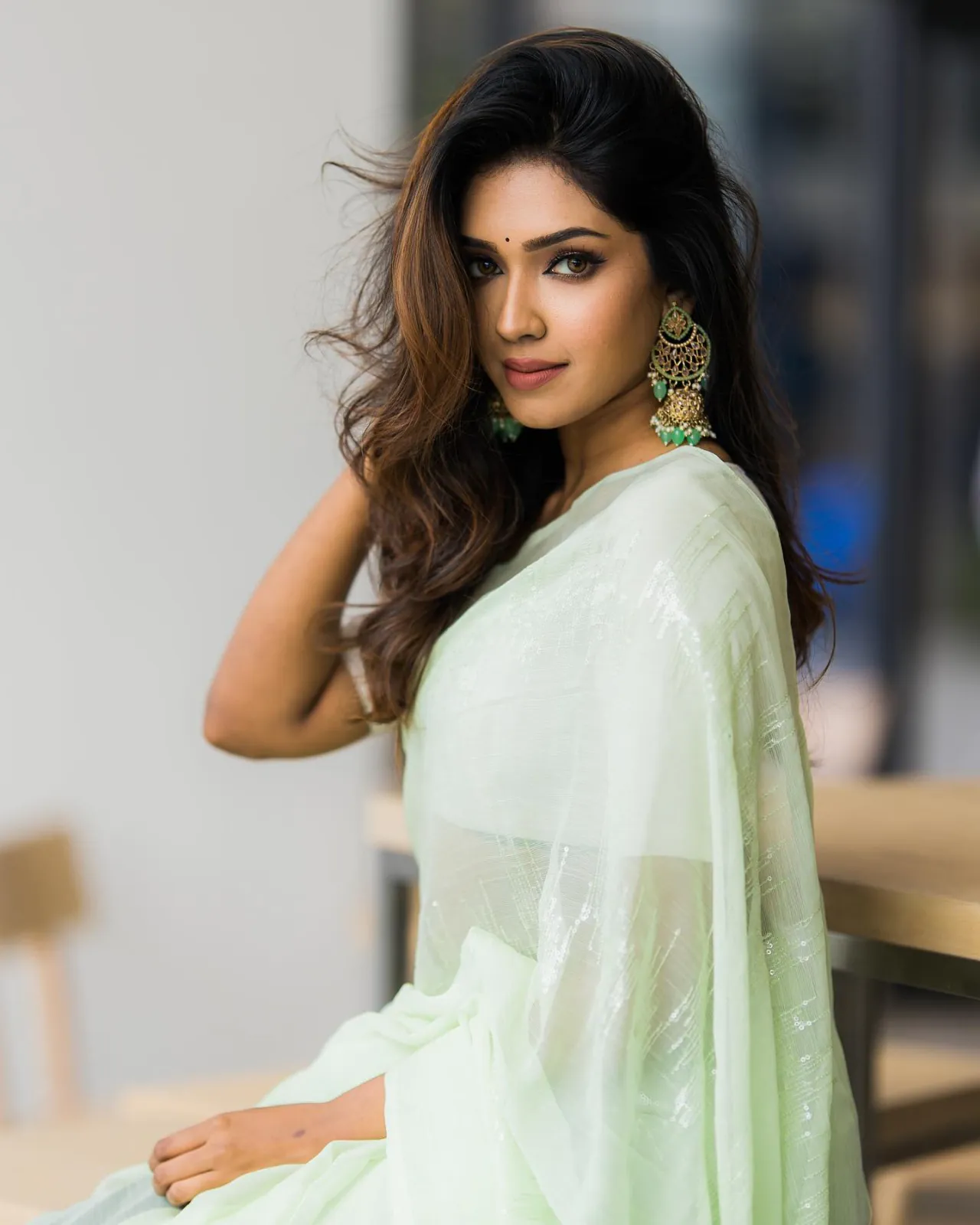 Light Green Zomato Silk Georgette Embroidery Sequence Saree - Image 6