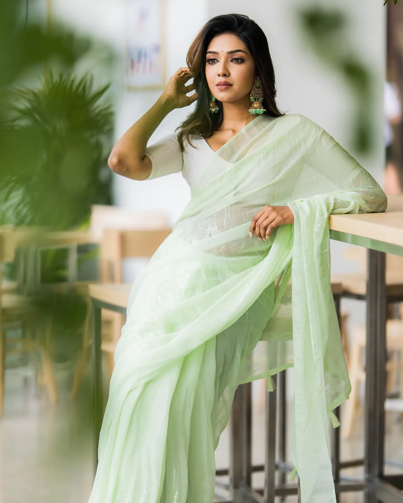 Light Green Zomato Silk Georgette Embroidery Sequence Saree - Image 2