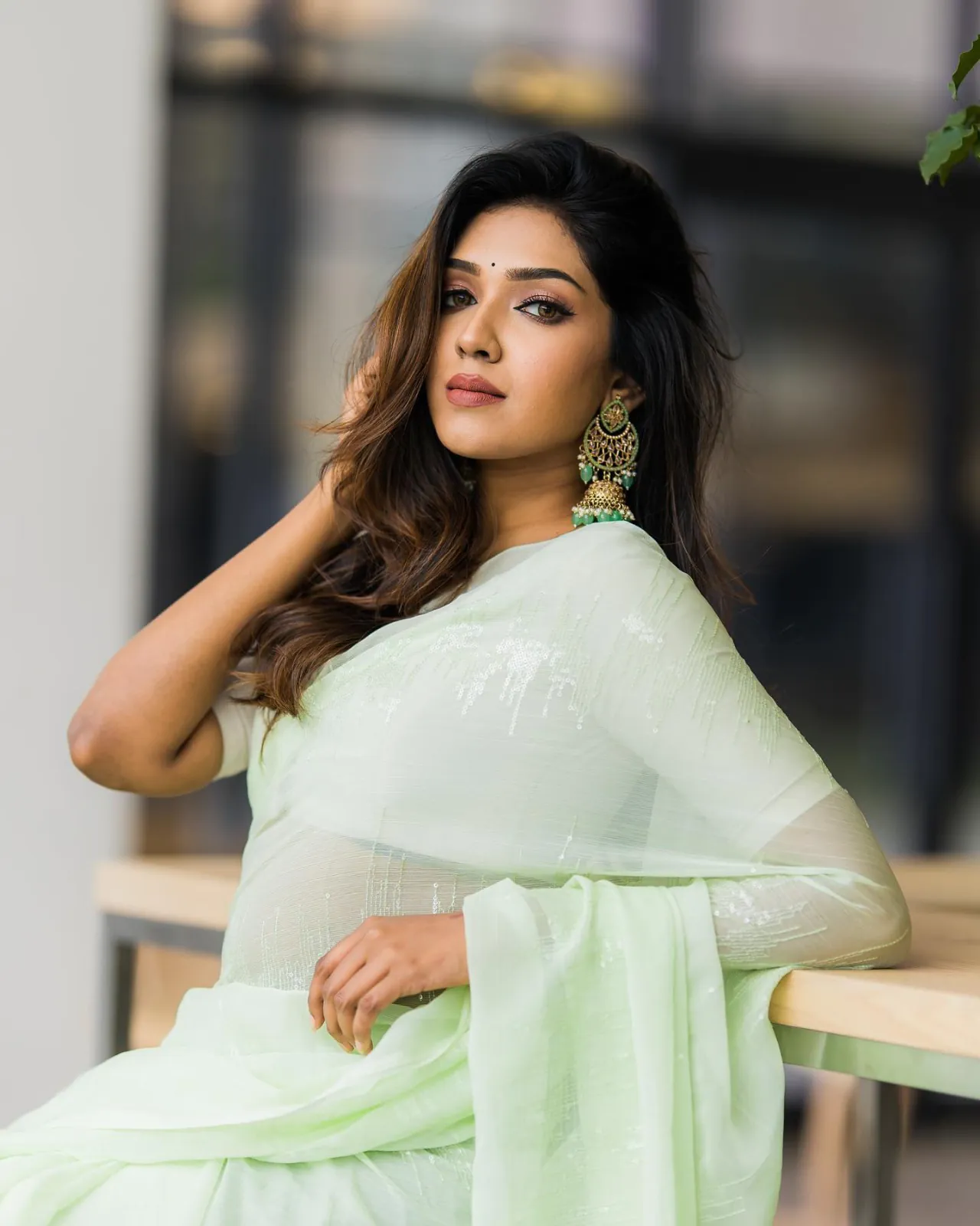 Light Green Zomato Silk Georgette Embroidery Sequence Saree - Image 3