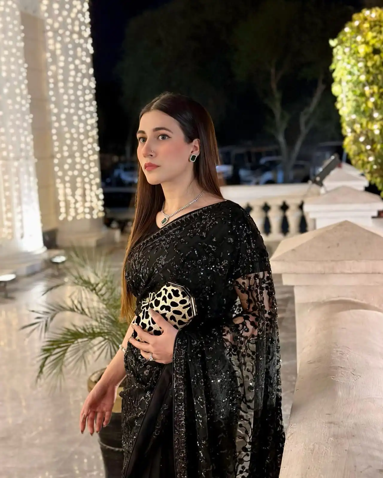 Black Georgette Embroidery Sequence Saree - Image 4