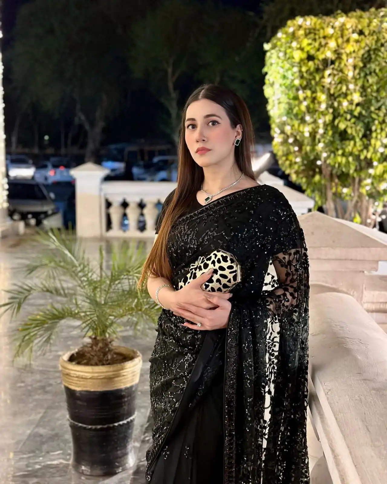 Black Georgette Embroidery Sequence Saree - Image 3