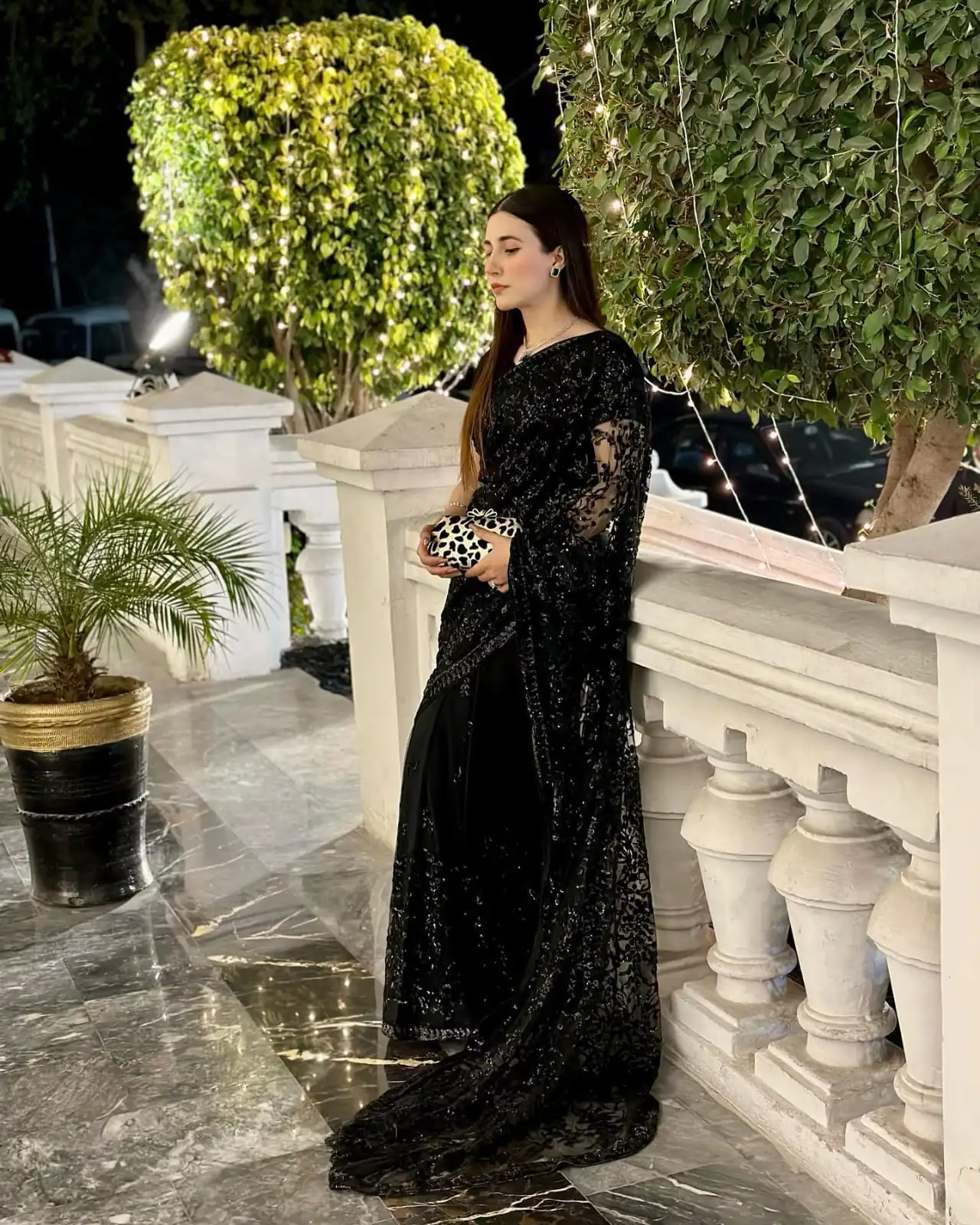 Black Georgette Embroidery Sequence Saree - Image 2