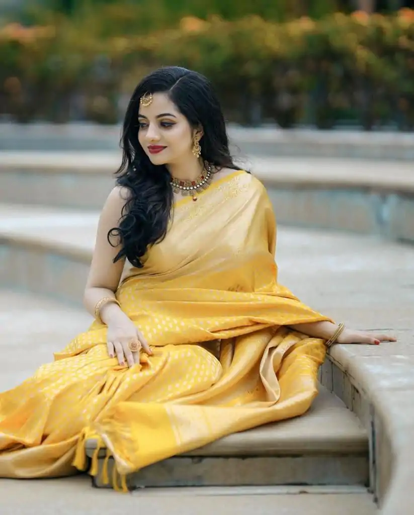 KP 3095 Yellow Color Lichi Silk Jacquard Work Beautiful Saree Casual, Party Wear, Wedding, Events Etc. Expected Delivery 4-6 Working Days @1399/- | Sarees, Bollywood Sarees, Creative Sarees, Designer Sarees, Embroidered Sarees, Ethnic Saree, Modern Digital sarees, Party Wear Sarees