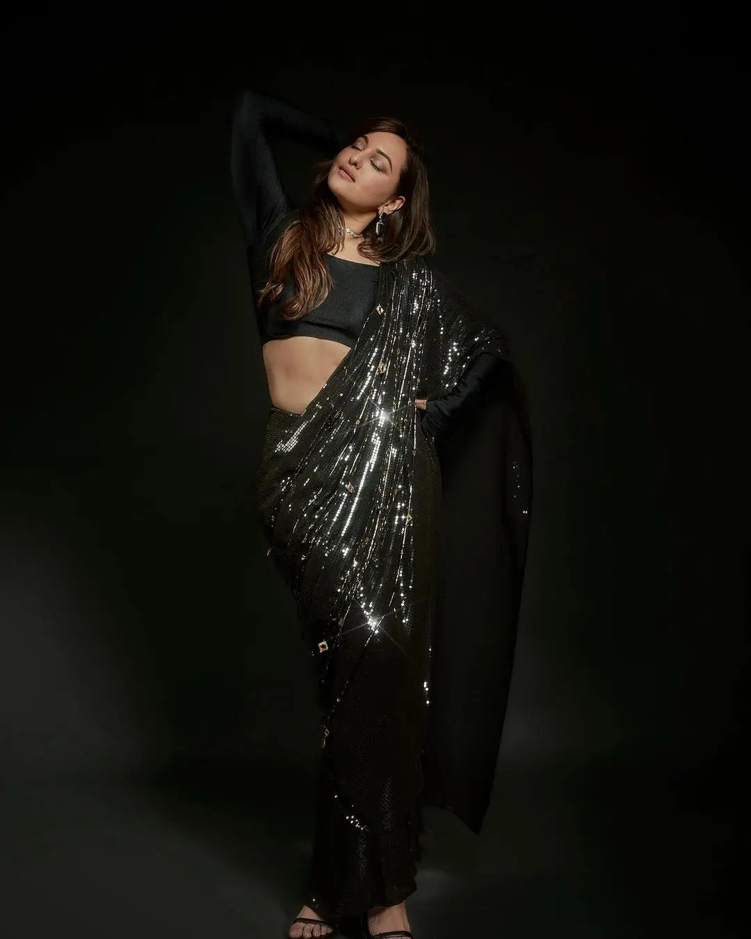 Black Georgette Heavy Sequins Embroidery Saree - Image 2