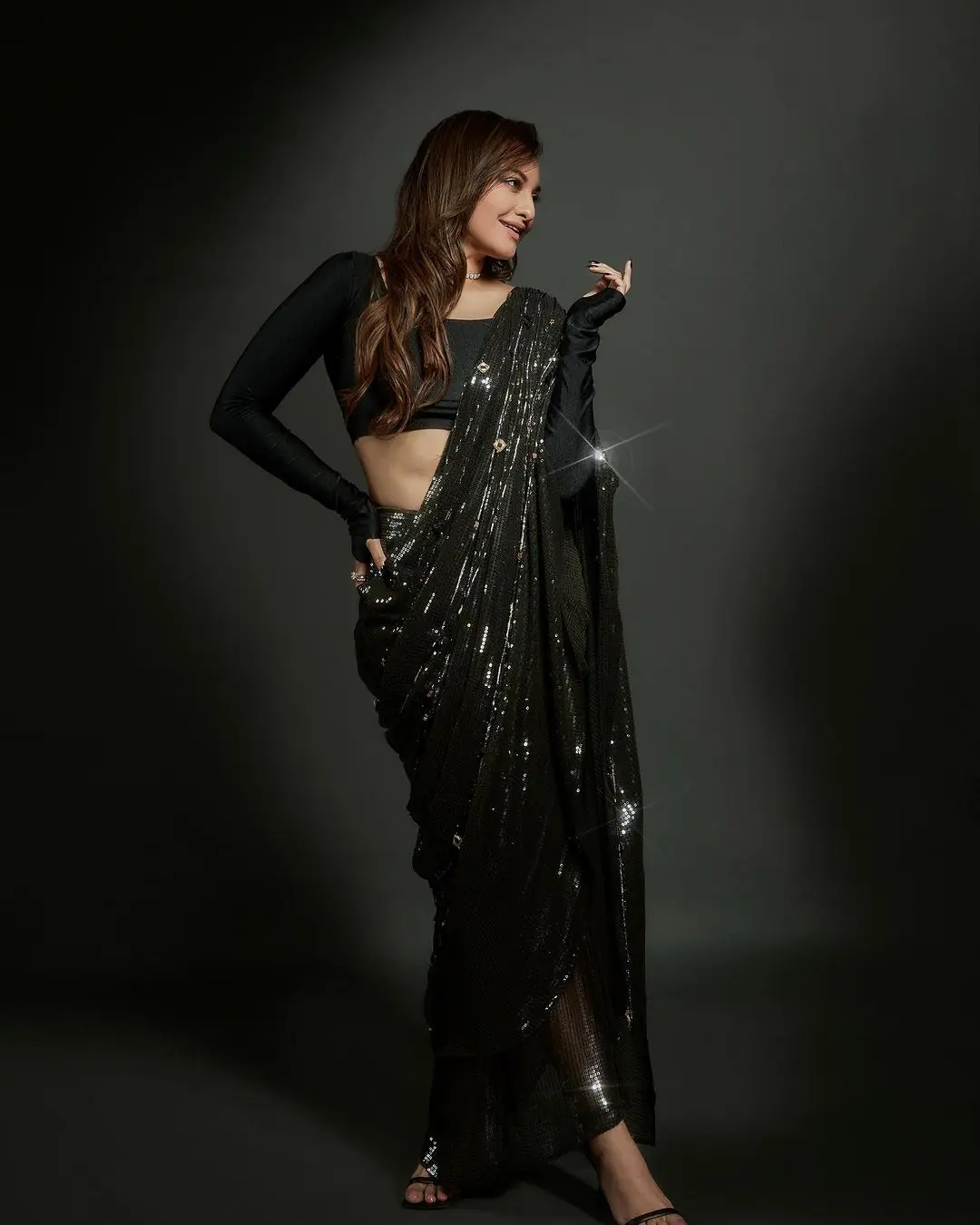 Beautiful Black Color Georgette Heavy Sequins Embroidery Saree