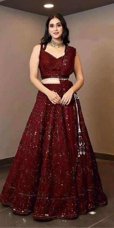 Glamorous Maroon Color Georgette Embroidery Lehenga Choli