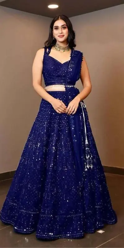 Glamorous Royal Blue Color Georgette Embroidery Lehenga Choli
