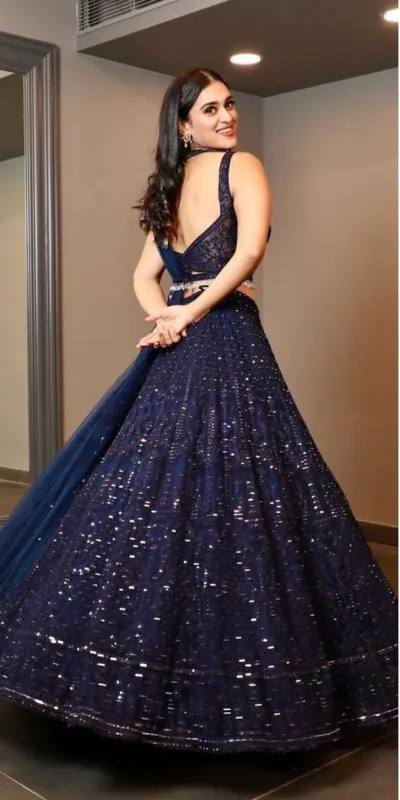 Glamorous Royal Blue Color Georgette Embroidery Lehenga Choli