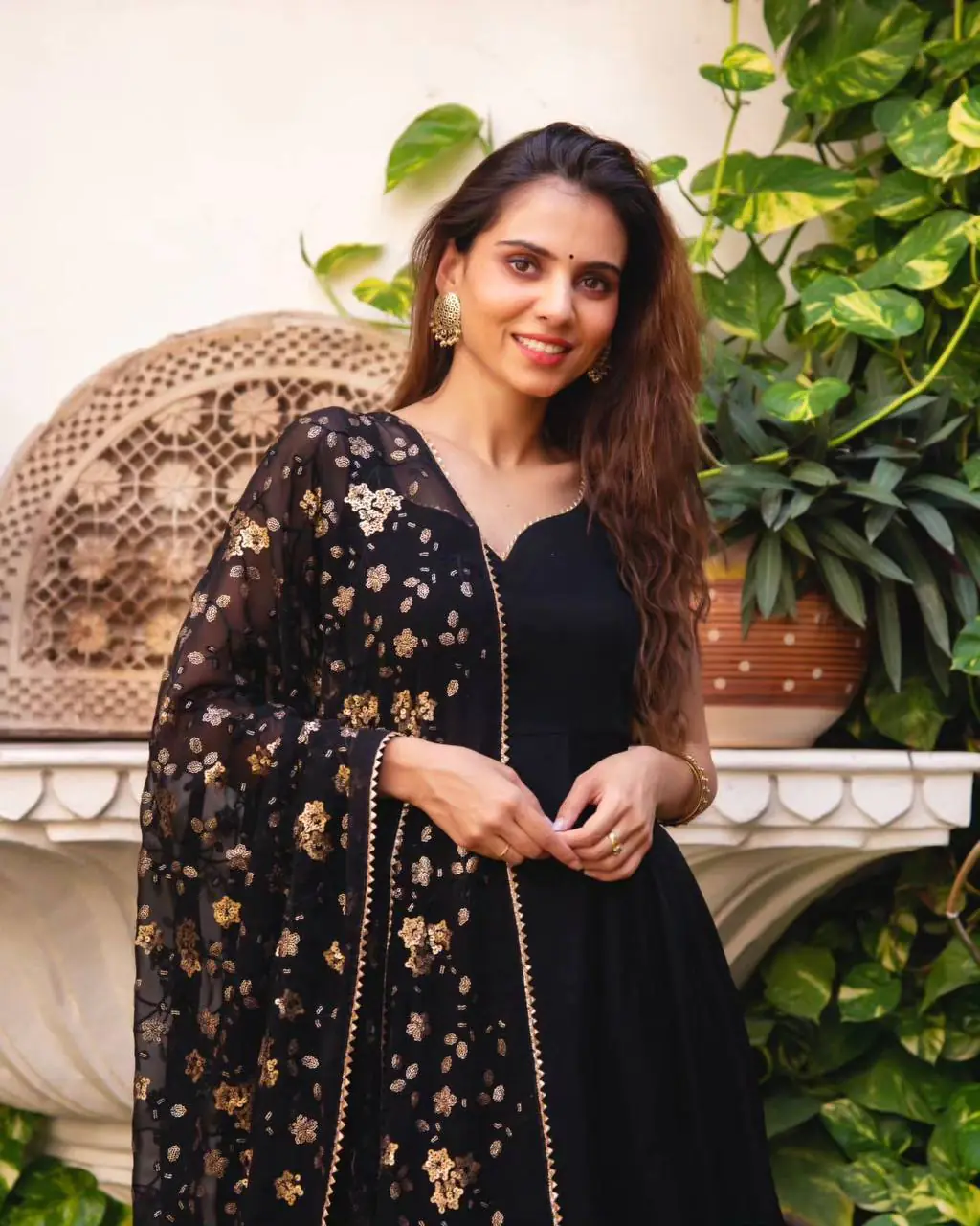 Black Heavy Faux Georgette With Fully Flair Salwar Suit - Image 3