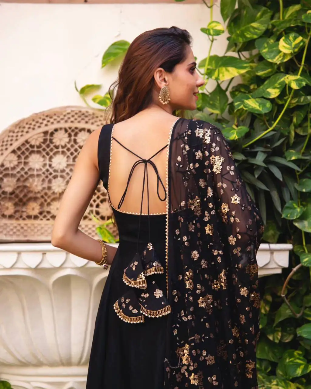 Black Heavy Faux Georgette With Fully Flair Salwar Suit - Image 2