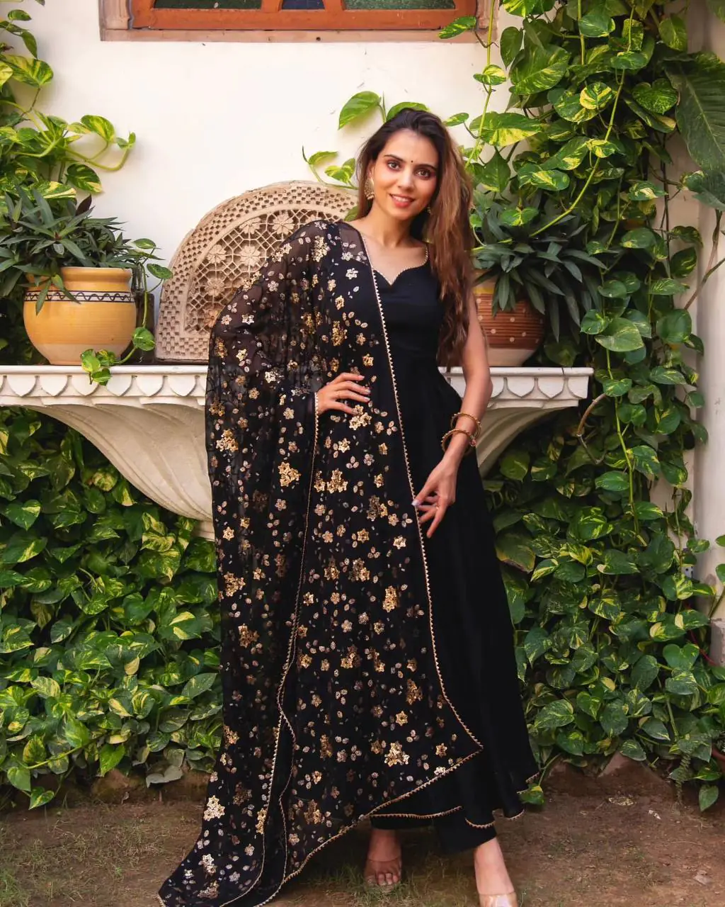 Gorgeous Black Heavy Faux Georgette With Fully Flair Salwar Suit