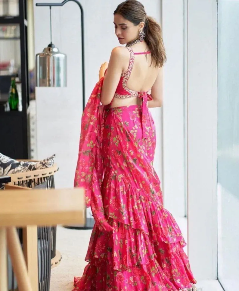 Pink Georgette Silk Printed Lehenga Choli - Image 4
