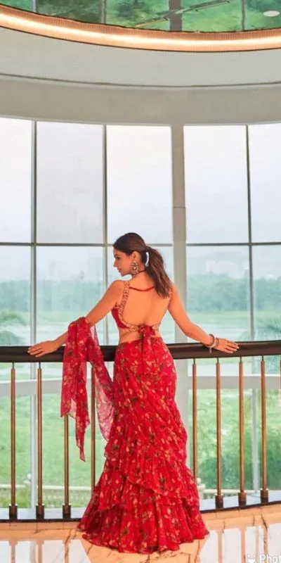 Nice Pink Georgette Silk Printed With Ruffle Layer Lehenga Choli