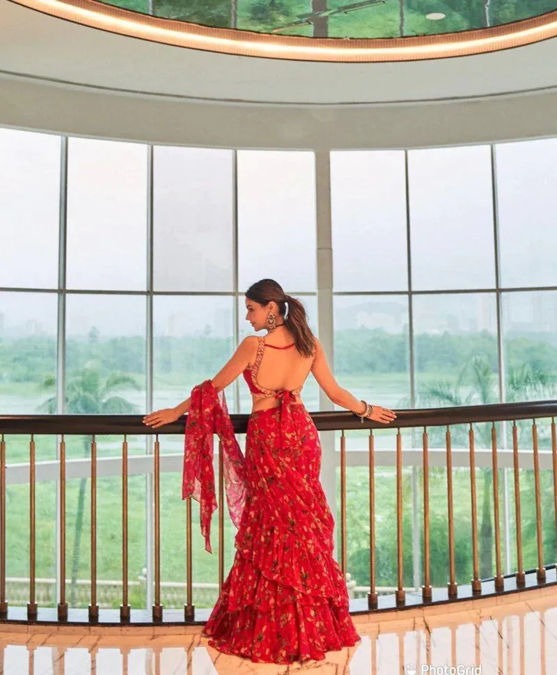 Nice Pink Georgette Silk Printed With Ruffle Layer Lehenga Choli