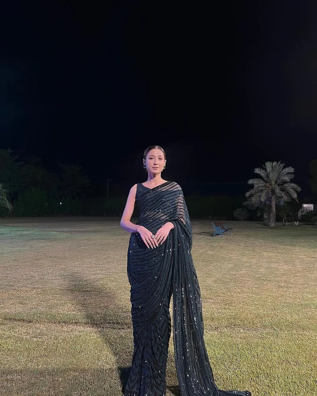 Special Black Color Georgette Embroidery Sequence Work Saree