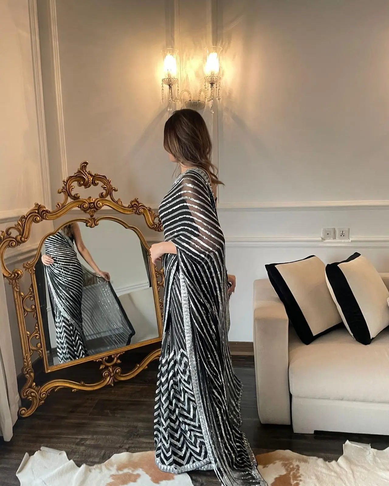 Black Georgette Embroidery Sequence Work Saree - Image 4