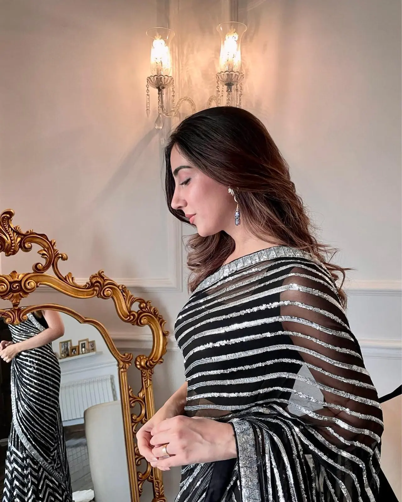 Special Black & White Color Georgette Embroidery Sequence Work Saree