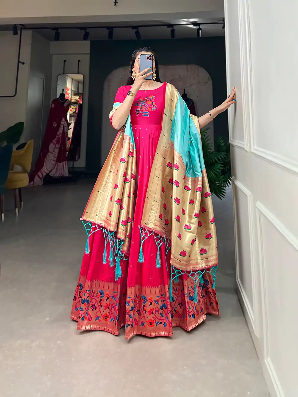 YNF5302  Pink Color Jacquard Silk Paithani Zari Designer Gown Casual, Wedding, Festive, Events, Designer Party Wear,  Expected Delivery 4-6 Working Days @1849 | Gowns, Bollywood Gowns, Creative Gowns, Designer Gowns, Embroidered Gowns, Party Wear Gowns
