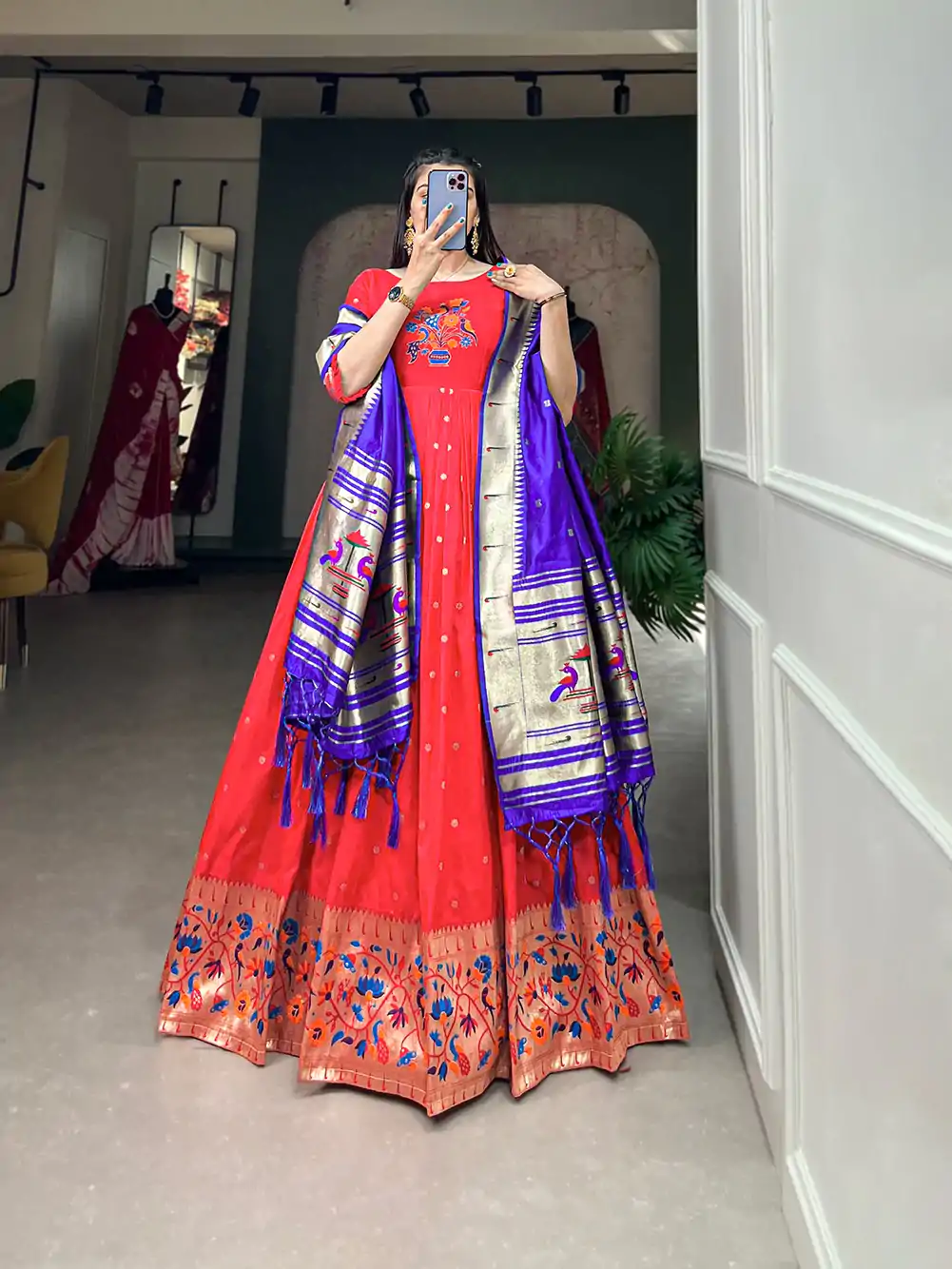 YNF5302  Red Color Jacquard Silk Paithani Zari Designer Gown Casual, Wedding, Festive, Events, Designer Party Wear,  Expected Delivery 4-6 Working Days @1849 | Gowns, Bollywood Gowns, Creative Gowns, Designer Gowns, Embroidered Gowns, Party Wear Gowns
