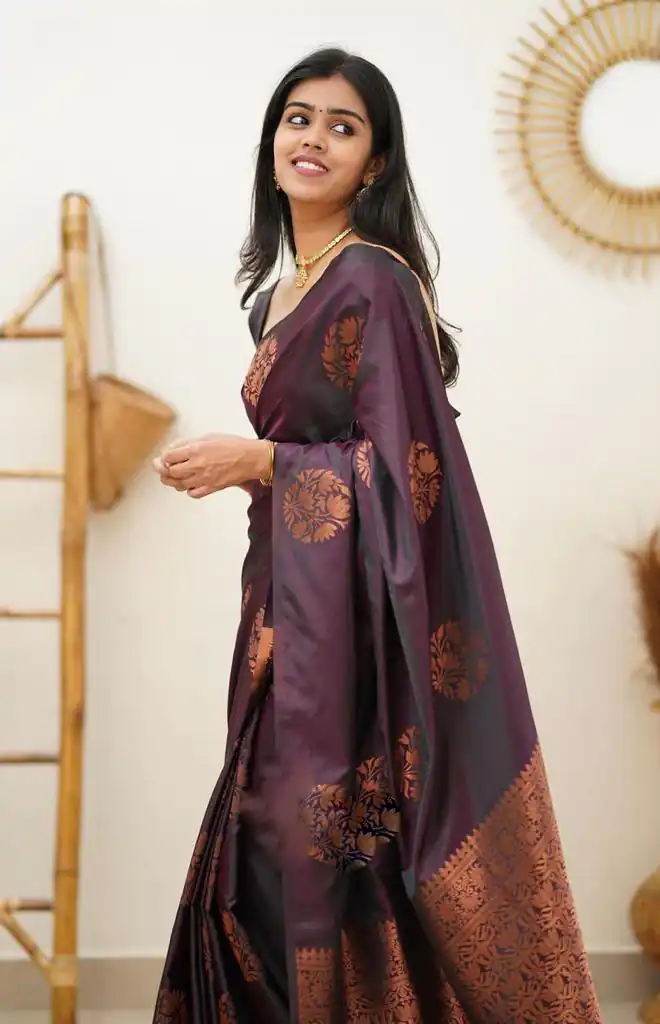 KP 4064 Wine Color Soft Lichi Silk Jacquard On All Over Saree Casual, Party Wear, Wedding, Events Etc. Expected Delivery 4-6 Working Days @1249/- | Sarees, Bollywood Sarees, Creative Sarees, Designer Sarees, Embroidered Sarees, Ethnic Saree, Modern Digital sarees, Party Wear Sarees