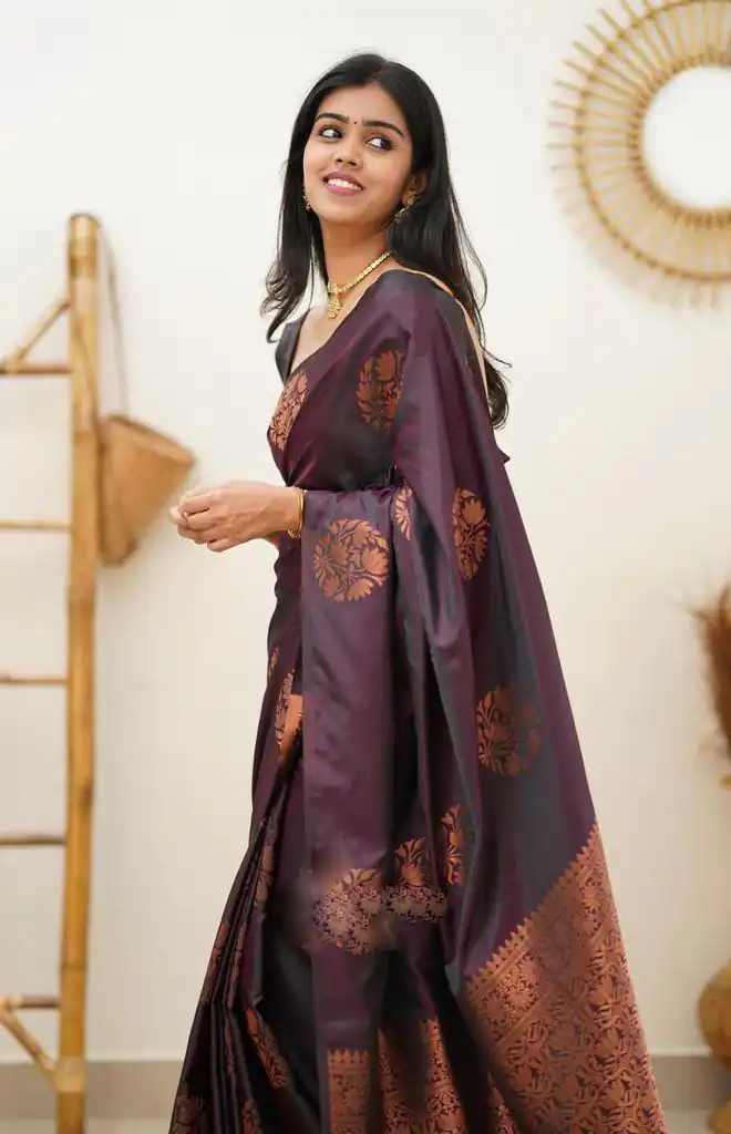 KP 4064 Wine Color Soft Lichi Silk Jacquard On All Over Saree Casual, Party Wear, Wedding, Events Etc. Expected Delivery 4-6 Working Days @1249/- | Sarees, Bollywood Sarees, Creative Sarees, Designer Sarees, Embroidered Sarees, Ethnic Saree, Modern Digital sarees, Party Wear Sarees