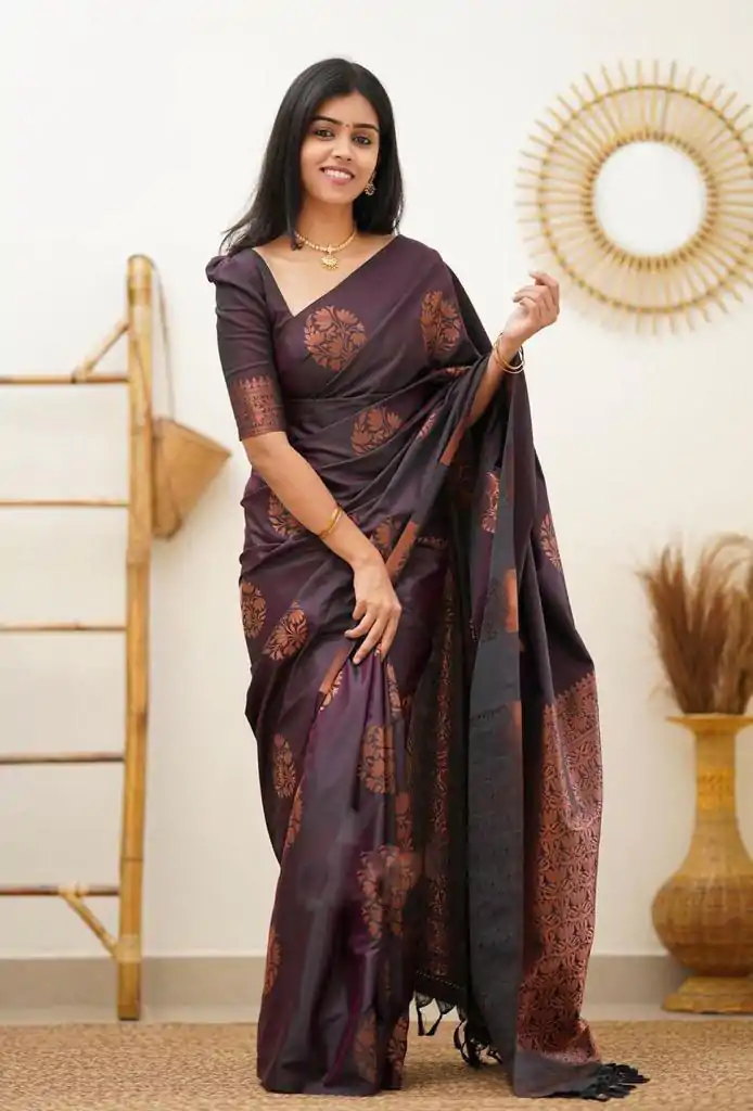 KP 4064 Wine Color Soft Lichi Silk Jacquard On All Over Saree Casual, Party Wear, Wedding, Events Etc. Expected Delivery 4-6 Working Days @1249/- | Sarees, Bollywood Sarees, Creative Sarees, Designer Sarees, Embroidered Sarees, Ethnic Saree, Modern Digital sarees, Party Wear Sarees
