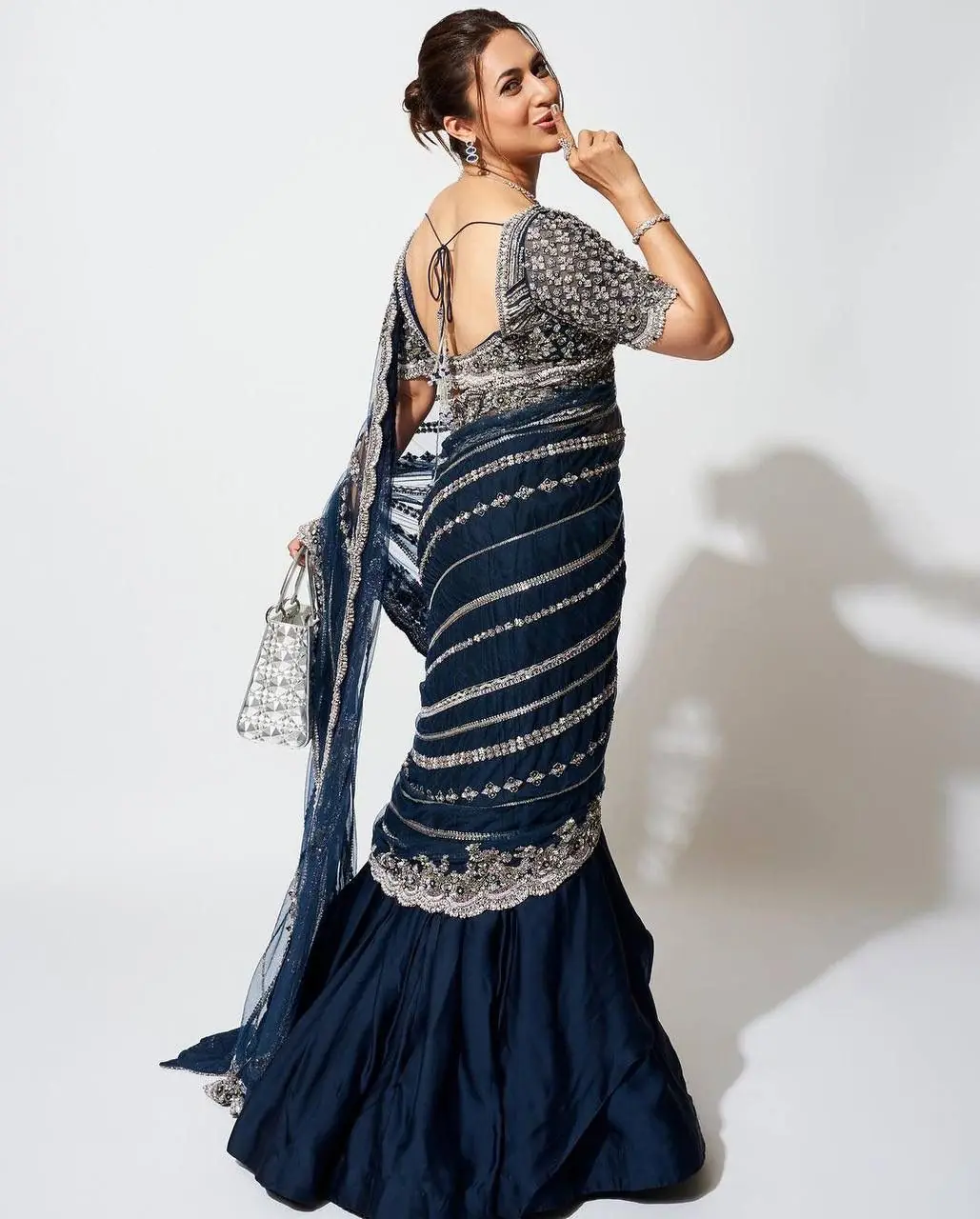 Fancy Navy Blue Color Blooming Vichitra Embroidery Lehenga Saree