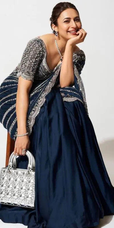 Fancy Navy Blue Color Blooming Vichitra Embroidery Lehenga Saree