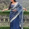 Fancy Royal Blue Color Blooming Vichitra Embroidery Lehenga Saree