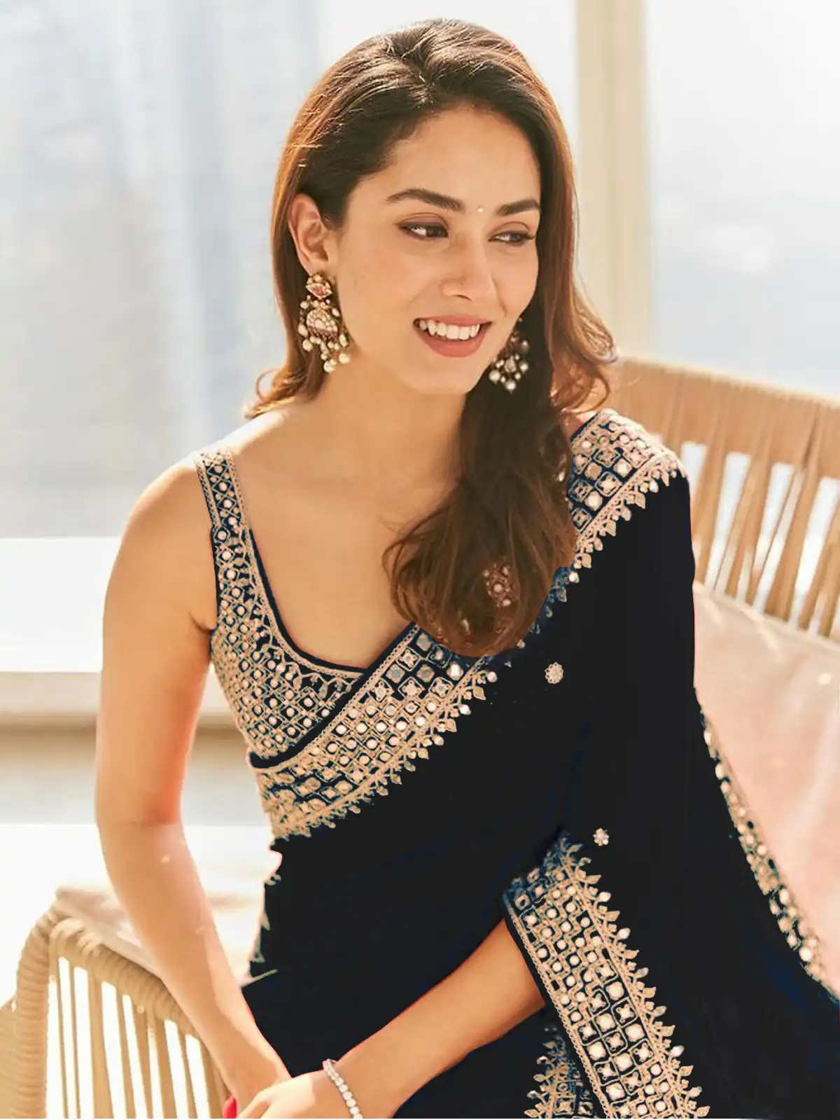 Grand Black Color Georgette Dori Thread Sequence Work Saree