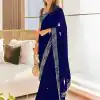Grand Blue Color Georgette Dori Thread Sequence Work Saree