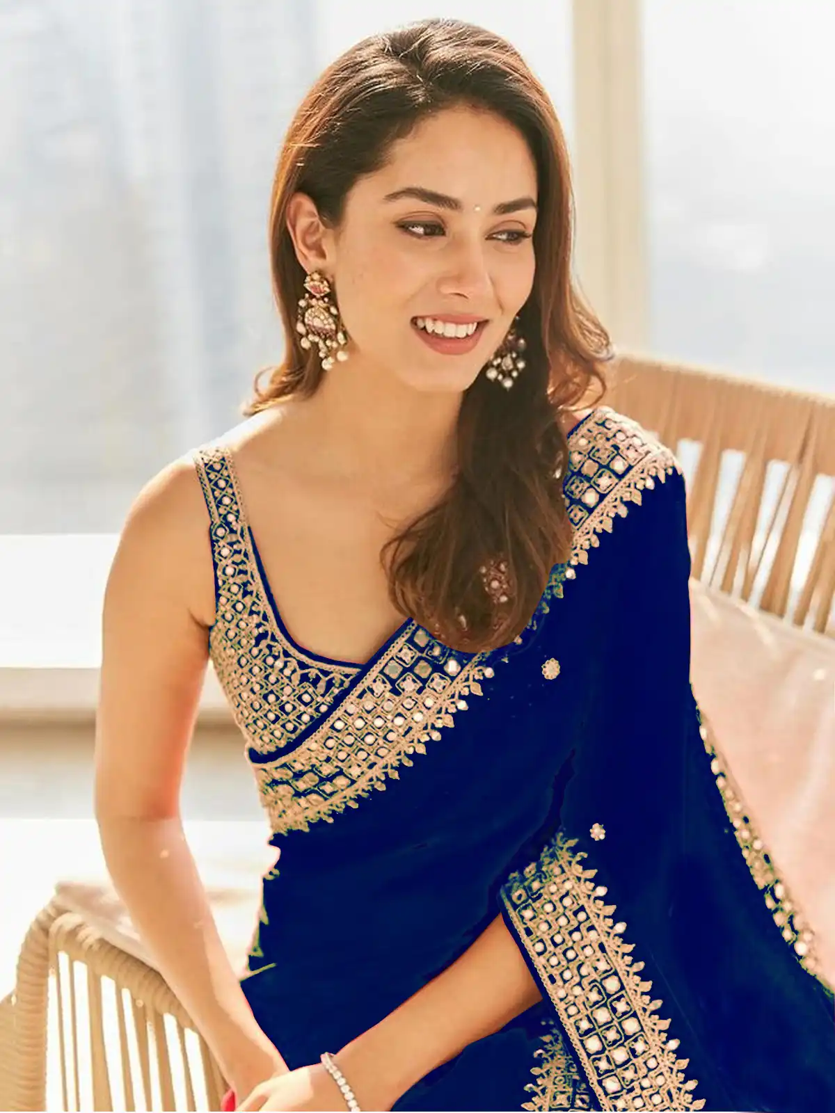 Grand Blue Color Georgette Dori Thread Sequence Work Saree