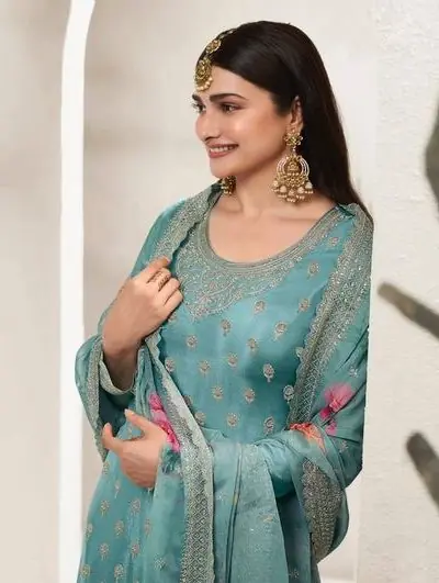 Grand Blue Color Viscose Chinon Embroidered Sequence Salwar Suit