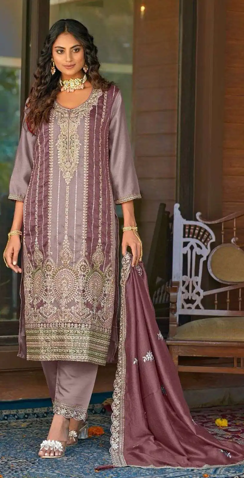 Grand Brown Color Vichitra Embroidery Codding Sequence Salwar Suit