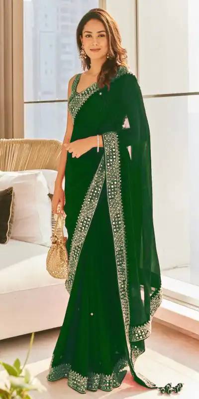 Grand Green Color Georgette Dori Thread Sequence Work Saree