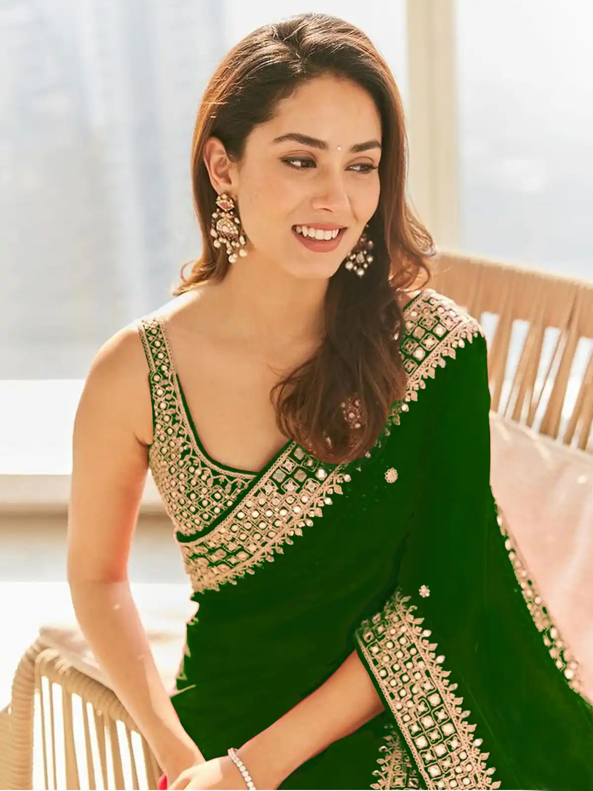 Grand Green Color Georgette Dori Thread Sequence Work Saree