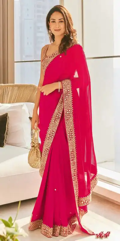 Grand Pink Color Georgette Dori Thread Sequence Work Saree