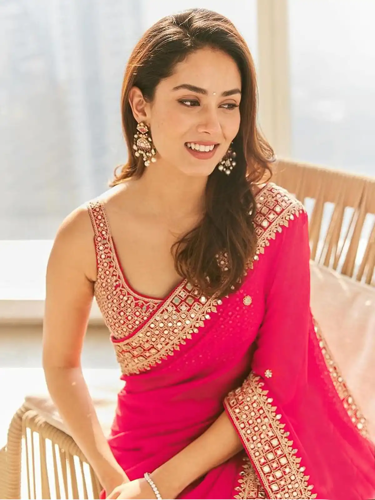 Grand Pink Color Georgette Dori Thread Sequence Work Saree