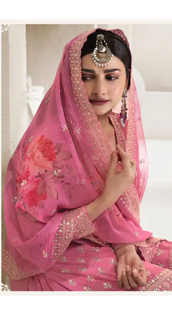 Grand Pink Viscose Chinon Embroidered Sequence Salwar Suit