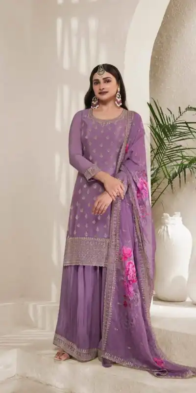 Grand Purple Color Viscose Chinon Embroidered Sequence Salwar Suit
